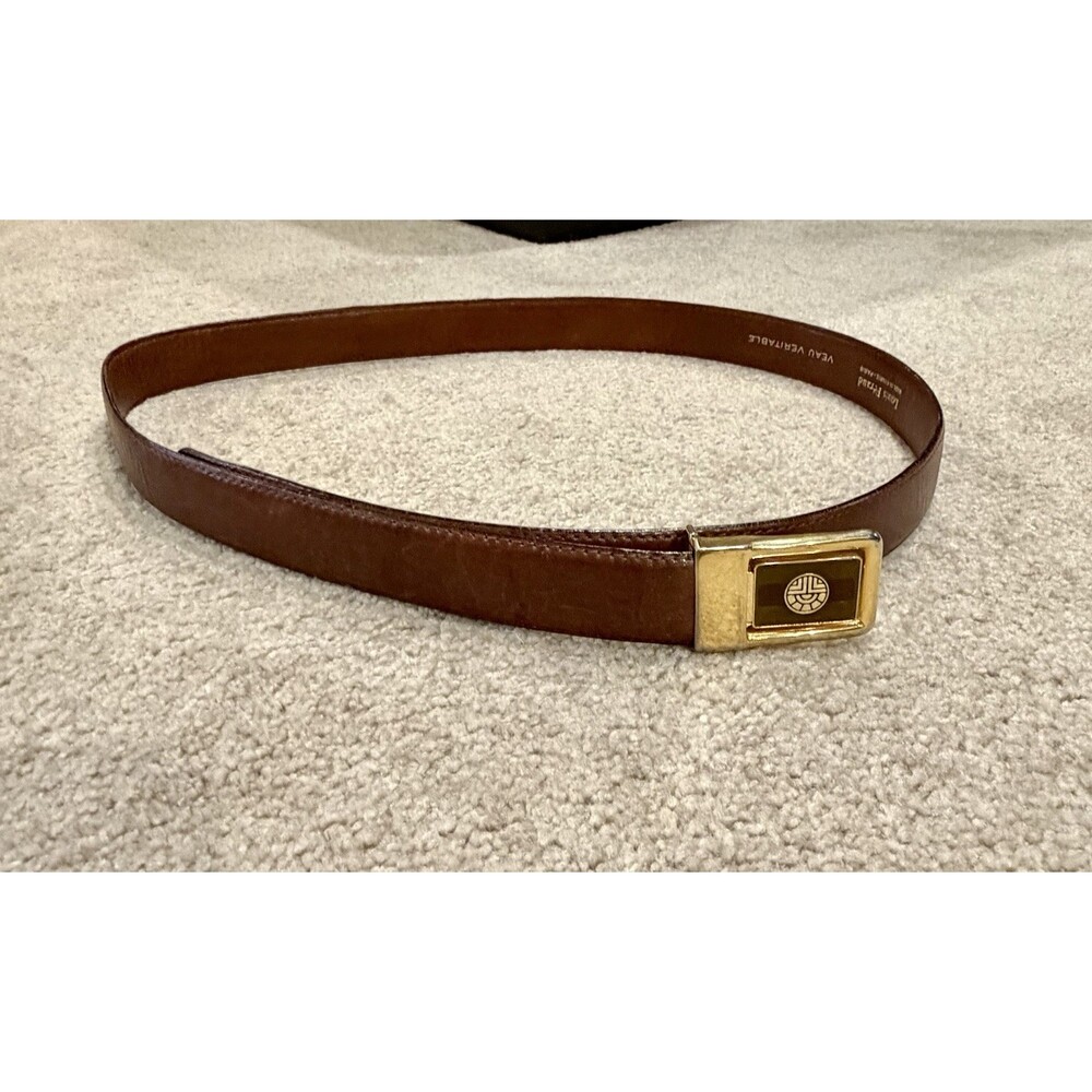 Vintage Louis Feraud Brown Leather Belt Gold Buckle France Size 40 41 - Picture 7 of 8